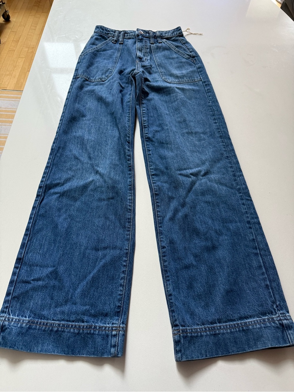 🆕 Universal Thread High-Rise Wide Leg Trouser Jeans in Medium Blue, Size 0 - Picture 3 of 11
